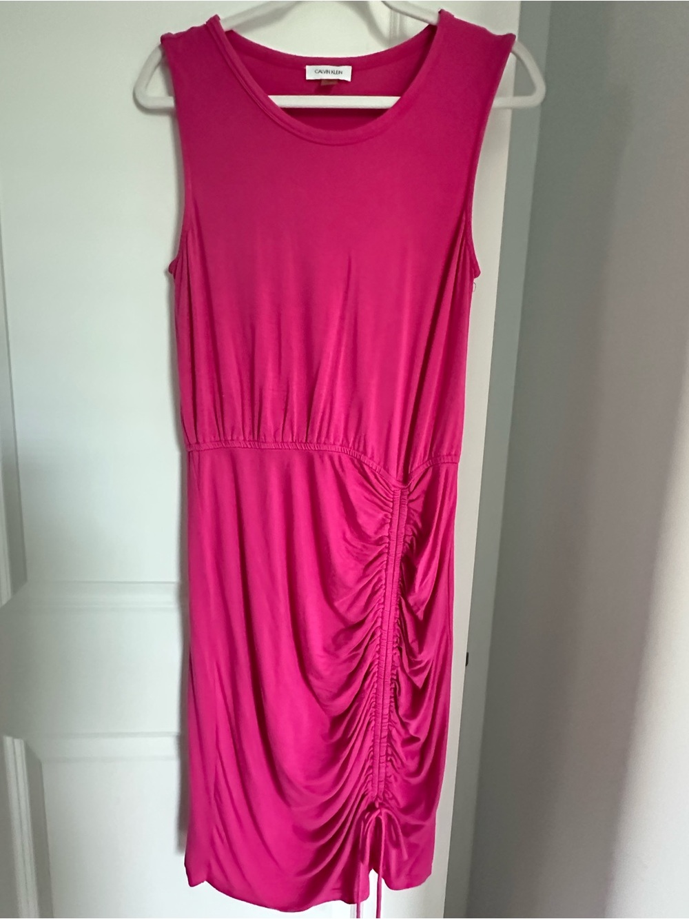 Calvin Klein Hot Pink Sleeveless Ruched Midi Dress
